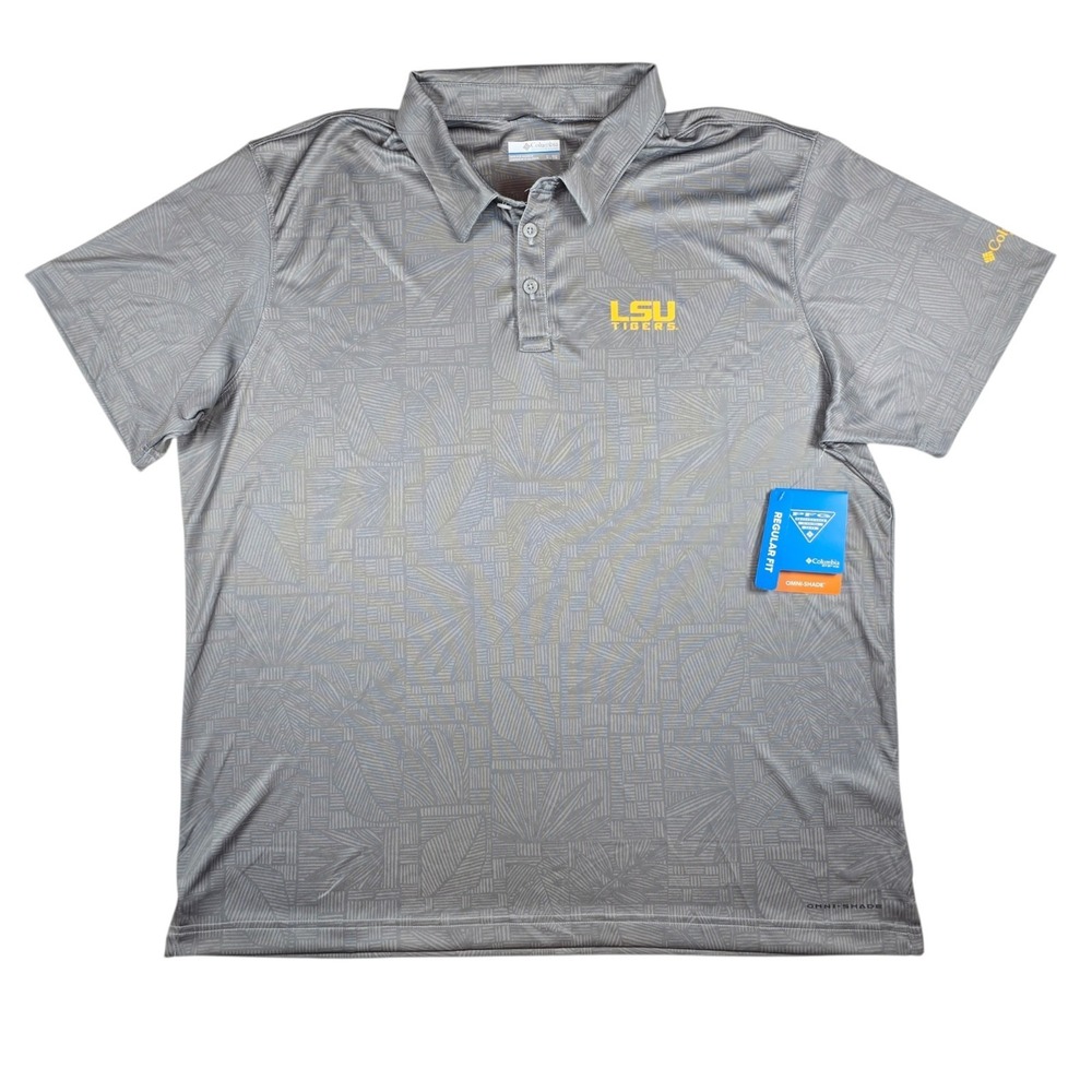 LSU Tigers NCAA Columbia PFG Super Terminal Tackle Gray Tropical Polo Men's XL